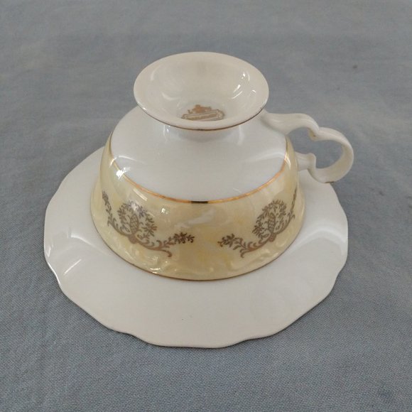 LUSTERWARE FINISH FRUIT PATTERN ROYAL HALSEY FINE CHINA FOOTED TEA CUP SET 1950 - Picture 11 of 14